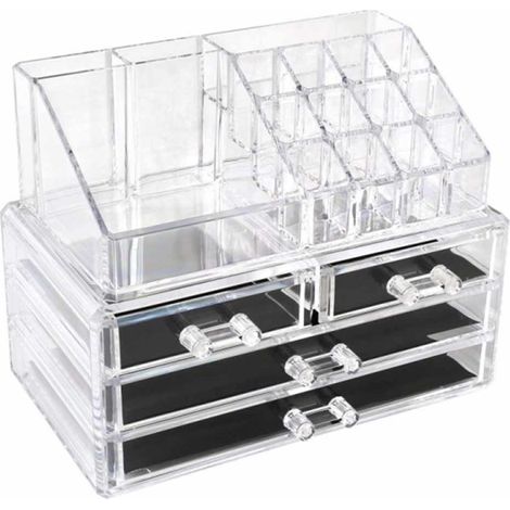 Organizer per trucchi e pennelli scatola trasparente con cassetti e scomparti organizzatore per cosmetici espositore 4 cassetti (1/5)