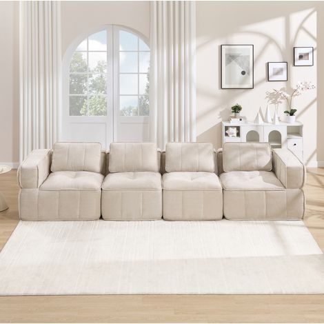 CHICFURN Sofá modular 4 plazas 344x93x67 cm poliéster beige, sin montaje para salón (1/5)