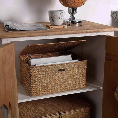 Panier Rangement - Rotin Naturel - 29 x 19 x 12 cm - Salle De Bain Cuisine Salon - 1 Pièce (1/5)
