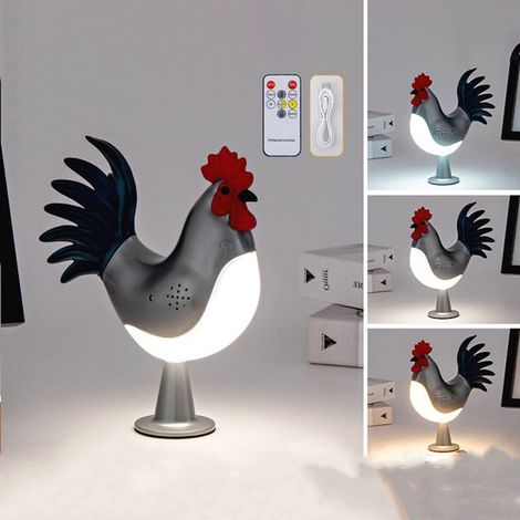 Lámpara táctil con forma de pollo, Luz nocturna recargable para niños, Lámpara de pollo recargable, Recargable por USB, Plateada (1/5)