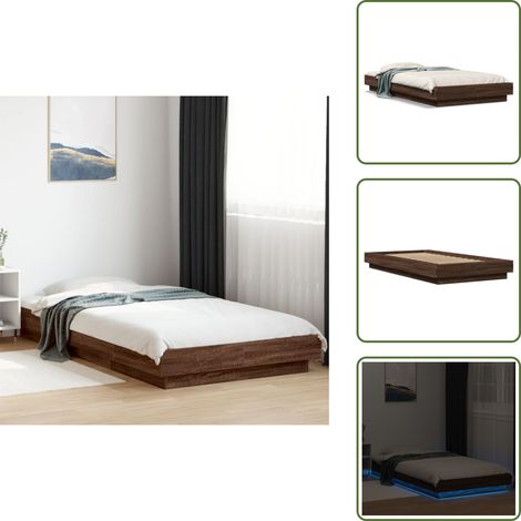 Bettgestell mit LED Braun Eichen-Optik 100x200 cm Holzwerkstoff - Holzbettfassungen - Betten Mit Beleuchtung - Eiche Möbel - Doppelbett Gestell - Modernes Bett (1/5)