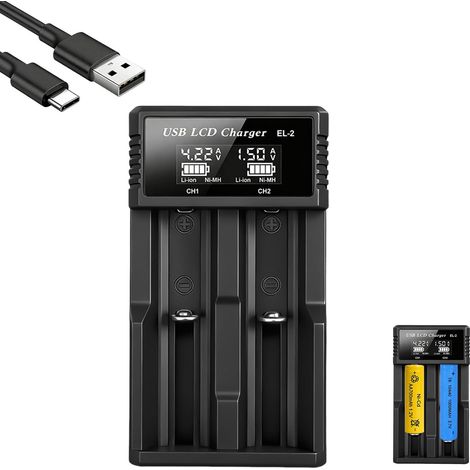 Chargeur Accu 18650, 2 Slots Chargeur de Batterie au LiION à LCD Affichage 2 Slots Chargeur Piles Rechargeable 3.7V LiION Accu Electronique pour 26650 21750 20700 18500 18490 AA AAA C