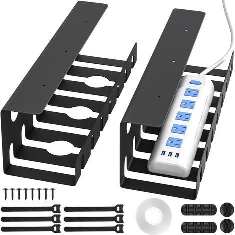 Chemin de Cable Bureau (Set de 2) - Passe Cable Bureau en Acier - Montage Rapide et Facile - Cache Cable - Cable Management Solide et Pratique 5kg Max, Noir (1/5)