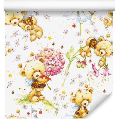 Papier peint à motifs d'oursons, de fleurs, de plantes et de feuilles pour salon et chambre, 50 x 1000 cm (1/5)