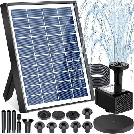 Pompe à eau solaire extérieure 6 W - Pompe fontaine solaire pour bain d'oiseaux - Avec 10 buses - Pompe à eau solaire - Convient pour jardin, bassin, piscine et aquarium (1/5)