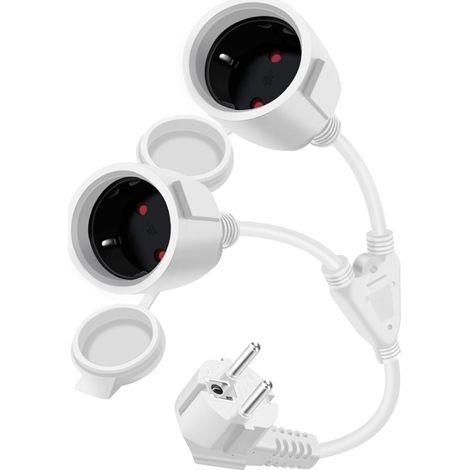 Double Socket Extension Cable 16 A/250 V with Waterproof Cover H05VV-F 3 x 1.5 mm² for Home, Office (White 35 cm) (1/5)