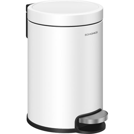 SONGMICS Cestino da Bagno a Pedale, Pattumiera Bagno 3 L in Acciaio, Coperchio con Chiusura Morbida, Secchio Interno, per Rifiuti, Camera da Letto, Bianco Nuvola LTB013WZ01 (1/5)