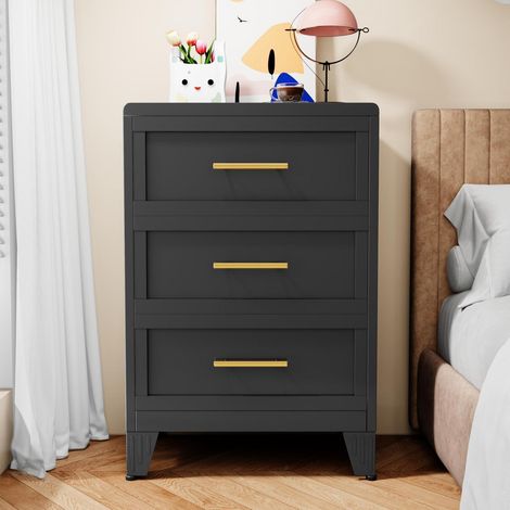 Schubladenschrank 90cm Schwarz, Metall, 3 Schubladen, für Schlafzimmer & Büro (1/5)