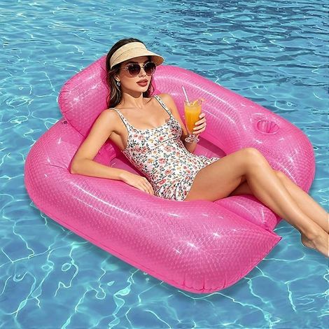 Fauteuil de jardin gonflable carré en PVC nacré, tapis flottant avec dossier pour piscine pour adultes (1/5)
