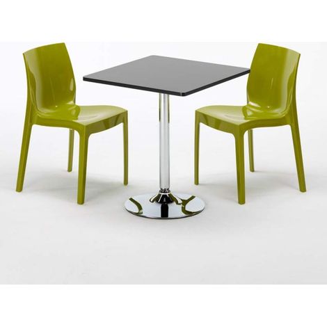 Mesa Cuadrada Negra 70x70 cm y 2 Sillas De Colores Ice Mojito - Verde (1/5)