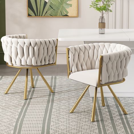 Lot de 2 chaises de salle a manger en velours beige et or, pivotantes 360°,59×54×72cm (1/5)