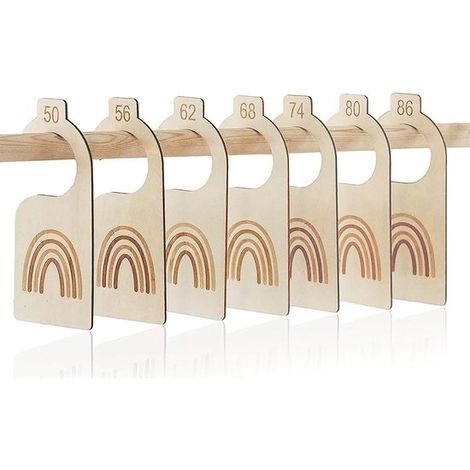 Dailygoods，7-teiliges Set Kleiderbügel aus Holz，Kinderkleiderbügel，Größenunterteilung 50，86 cm，Ideal für Kleinkinderkleidung (1/5)