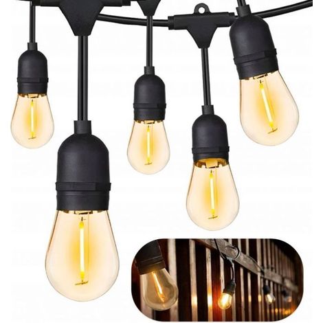 Guirlande filet pour jardin, extérieur, câble de 15 m, 15 ampoules LED E27 (1/3)