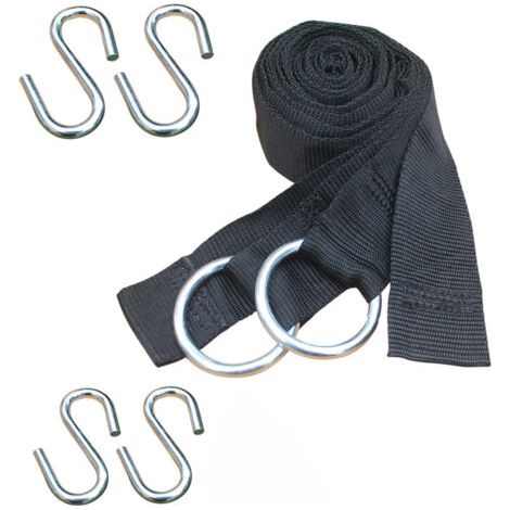 kit fixation hamac arbre incl 2 sangles en polyester résistants aux UV 2,5m long 5cm large et 4 crochets S en acier poids supporté 300kg (1/5)