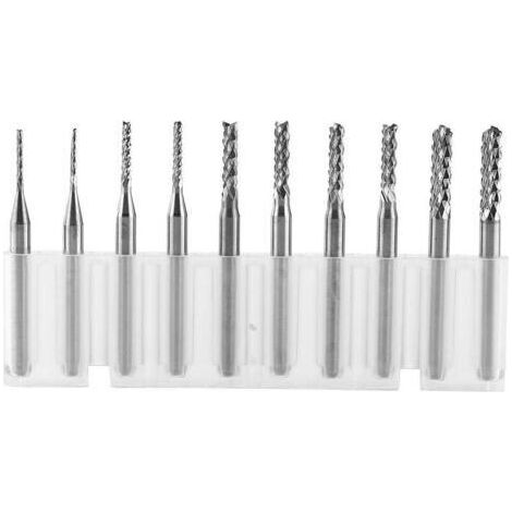 BARKBUSTERS Jeu de 10 fraises rotatives hélicoïdales en carbure de tungstène pour usinage CNC, gravure et découpe, diamètres : 1,0 1,5 2,0 2,5 3 mm (1/4)