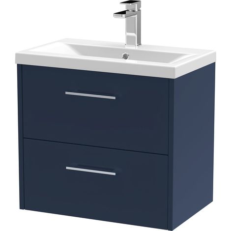 Hudson Reed Juno Wall Hung 2-Drawer Vanity Unit with Basin 1 600mm Wide - Midnight Blue (1/4)