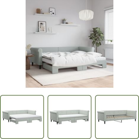 vidaXL Sofa-Bett - Tagesbett Ausziehbar mit Matratzen Hellgrau 90x200 cm Samt (1/5)