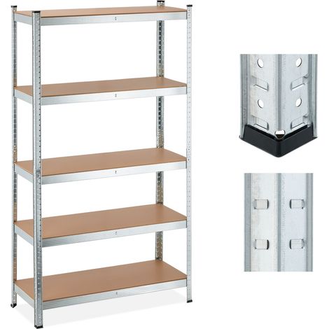 Relaxdays Heavy Duty Shelving Unit, 5 Levels, H x W x D: 180 x 100 x 40 cm, 1250 kg max Load, Metal, MDF, Silver