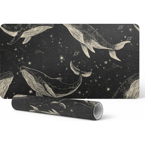 Alfombrilla protectora para mesa de trabajo en una empresa u oficina - Ballenas en el espacio 120x60 cm