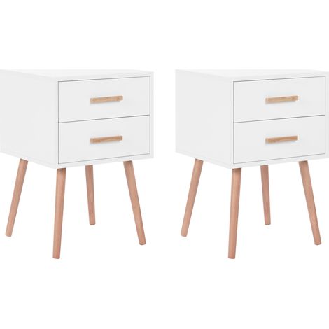 Conjunto de 2 mesitas de noche blancas con 2 cajones patas de madera maciza Alabama (1/5)