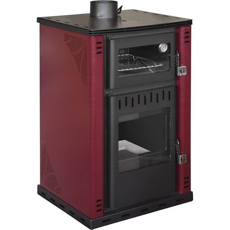 Divina Fire – Poêle à bois Elsa Rossa 27,6 kW – Chaudière 38 litres – Rendement 79% – Dimensions L 62xP 59xH 102 cm – Évacuation fumées 150 mm