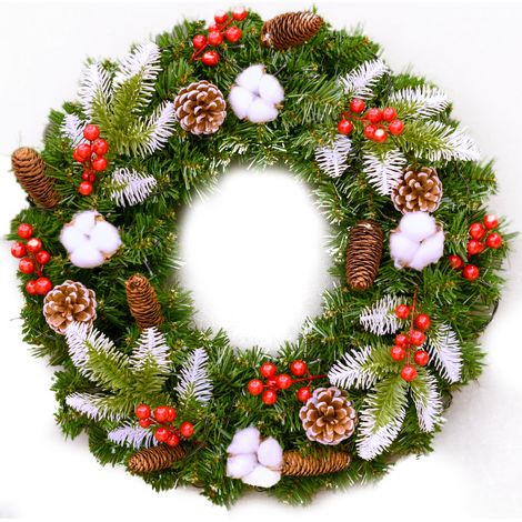 Guirlande De Noël Artificielle Floquée - Lumières Led Blanches Pré-installées - Pour Porte Intérieure Ou Extérieure Couverte - 60 Cm - 1 Pièce (1/5)