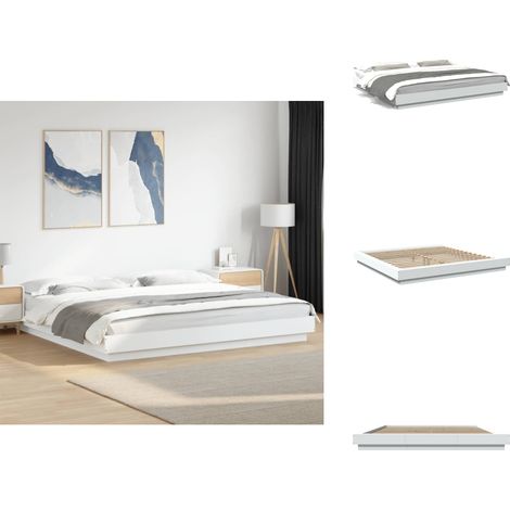 Bettgestell Weiß 200x200 cm Holzwerkstoff - Bettes Gestell - Doppelbett - Holzrahmen - Weißes Bett - Modernes Bett (1/5)