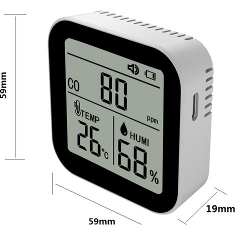 Monitor 3 in 1 per la qualità dell'aria, rilevatore di monossido di carbonio, temperatura e umidità ad alta precisione con funzione di allarme, ideale per casa, ufficio e auto. (1/5)