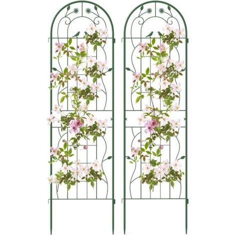 Lot de 2 / 4 Treillis Métalliques de Jardin, Support Vertical pour Plantes Grimpantes, Revêtement Poudre Antirouille, Décor Oiseaux et Fleurs, Modulable en Clôture Extérieur