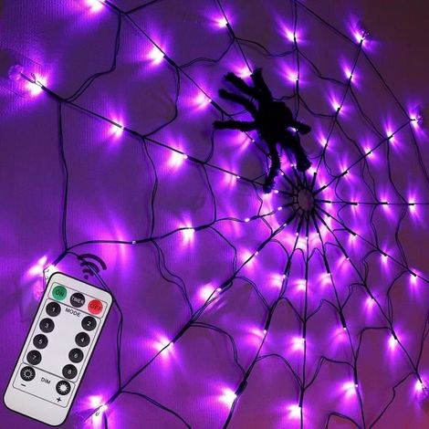 Lumières décoratives - Halloween - Toile d'Araignée - 1M Diamètre - 70 Lumières LED - 8 Modes d'Éclairage (1/4)
