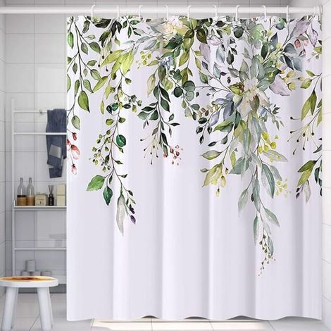 Rideau de douche fleuri, imperméable en polysilicium, lavable en machine, séchage rapide, 180 x 180 cm (vert) (SKU produit : 95216785 SKU Offre : lehuamwj1473) (1/4)