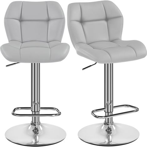 Yaheetech – Lot de 2 tabourets de bar réglables en hauteur – Similicuir et métal – Hauteur d'assise 62,5-84,5 cm – Capacité 136 kg – Gris clair