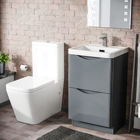 Lyndon 500mm Freestanding Vanity Basin Unit & Square Rimless Close Coupled Toilet Grey (1/5)