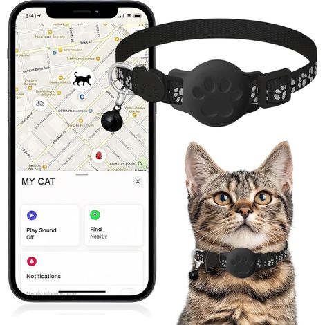 Collier GPS de suivi de chat pour petits chats (uniquement) - Localisateur électronique étanche pour animaux de compagnie - Compatible avec : sans frais mensuels - Collier de suivi intelligent caché (1/5)