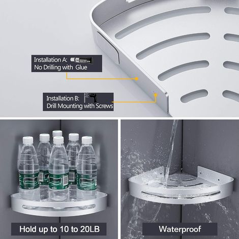 Étagère d'angle de douche et cuisine en aluminium brossé (1/5)