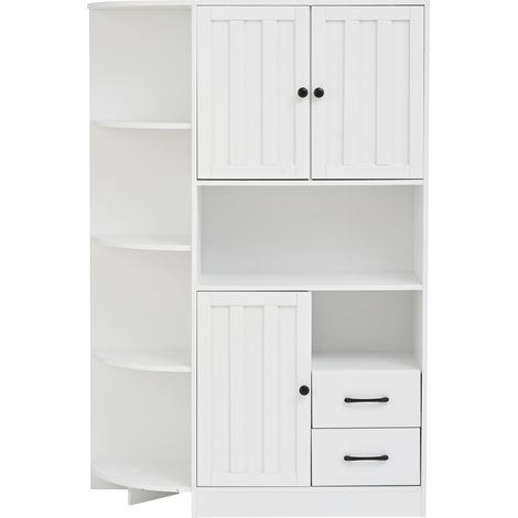 Armario esquinero de salón 104 x 35 x 155 cm blanco con 3 armarios y 2 cajones (1/5)