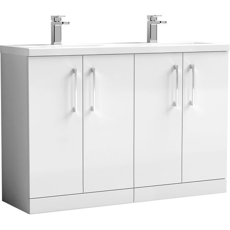 Balterley Bramshall 1200mm Floor Standing 4 Door Double Basin Vanity Unit for Modern Bathroom Storage - Gloss White