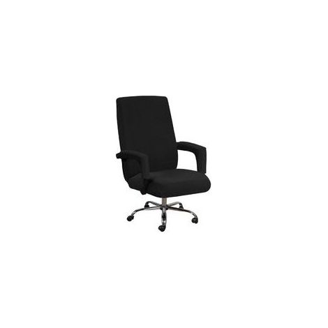Housse de chaise de bureau avec accoudoirs, en jacquard Lycra, antidérapante, douce, extensible, lavable en machine, en polyester (grande taille, noire) (1/3)