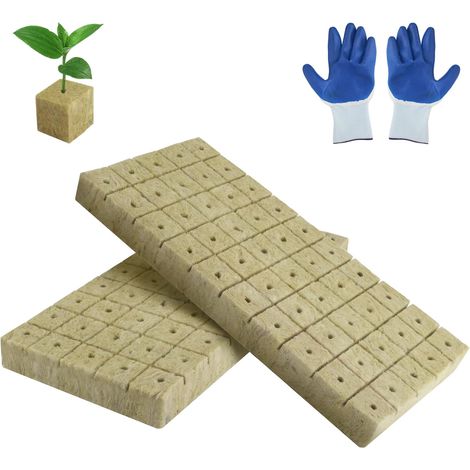 Rock Wool Cubes 25 x 25 x 25 mm with Gloves, Easy Plug Insulation, Rock Wool Cubes for Hydroponics, Cuttings, Crops, Soiless (Pack of 100) (1/5)