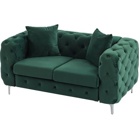Canapé 2 places chesterfield en velours vert EDWINA (1/5)