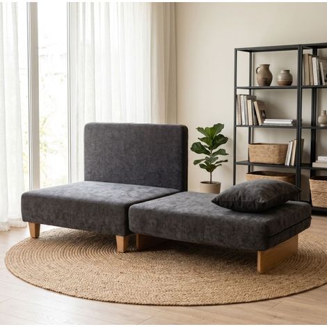 Sofá cama convertible 2-en-1 con cama de 183 cm, 2 cojines, bolsillos laterales, gris oscuro (1/5)