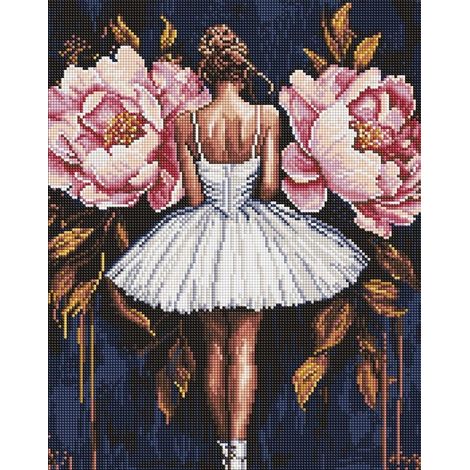 Mosaico de diamantes - Bailarina con peonías 40x50cm