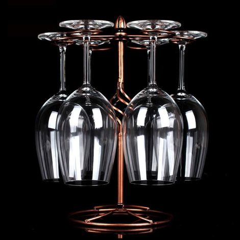 Tisch-Weinglashalter, Weinglasregal aus Edelstahl mit 6 Haken, beschwerter runder Sockel, für Küche, Wohnzimmer, Hochzeiten, Bars, Partys (1/5)