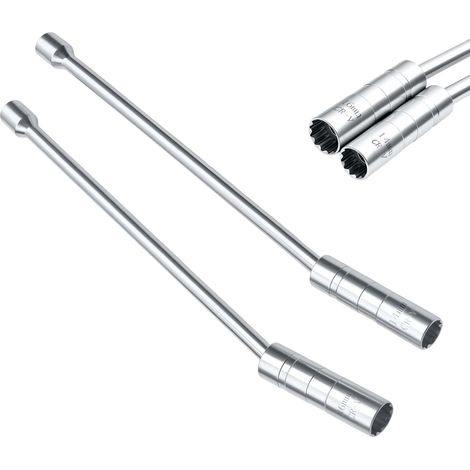 Juego de 2 llaves para bujías, 14 mm, 16 mm, mango largo, acero, llave para bujías, herramientas de reparación automotriz, herramientas para instalar y quitar bujías (1/4)