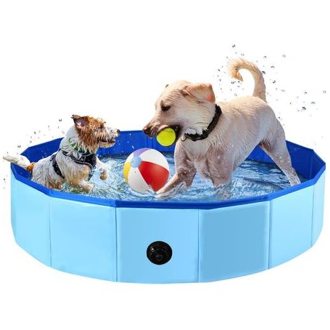 Dog Paddling Pool, 100 x 30 cm, Foldable PVC Pool, Spiral Drainage, Garden, Patio, Bathroom (1/5)