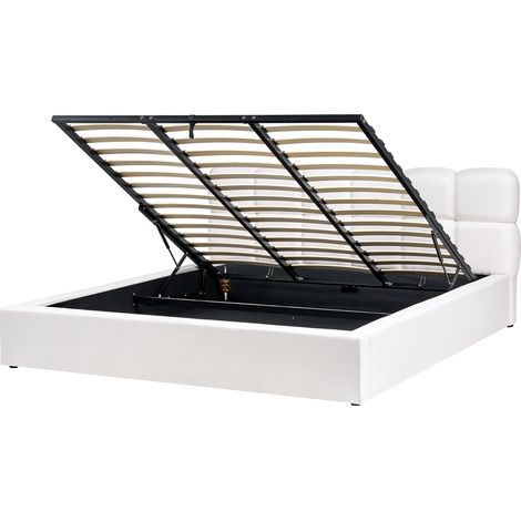 Cama moderna con almacenaje de tela blanco crema 180 x 200 cm Baston