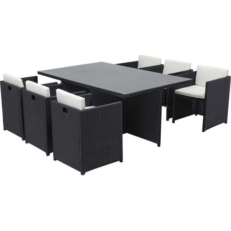 Conjunto de muebles de jardín 6 plazas negro/blanco + funda protectora MIAMI (1/3)