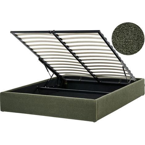 Ottoman Bed without Headboard Boucle DINAN 160 x 200 cm (EU King Size) Dark Green (1/5)
