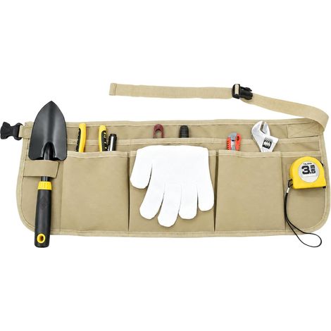 Tablier porte-outils à poches multiples et ceinture porte-outils, marron, taille unique (1/5)