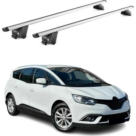 OMAC Barres de toit aluminium certifiées TÜV pour Renault Grand Scenic IV 2016-2022 – Pour rails de toit intégrés – Rainure en T – Charge max 100 kg – 2 antivols Argent (1/4)